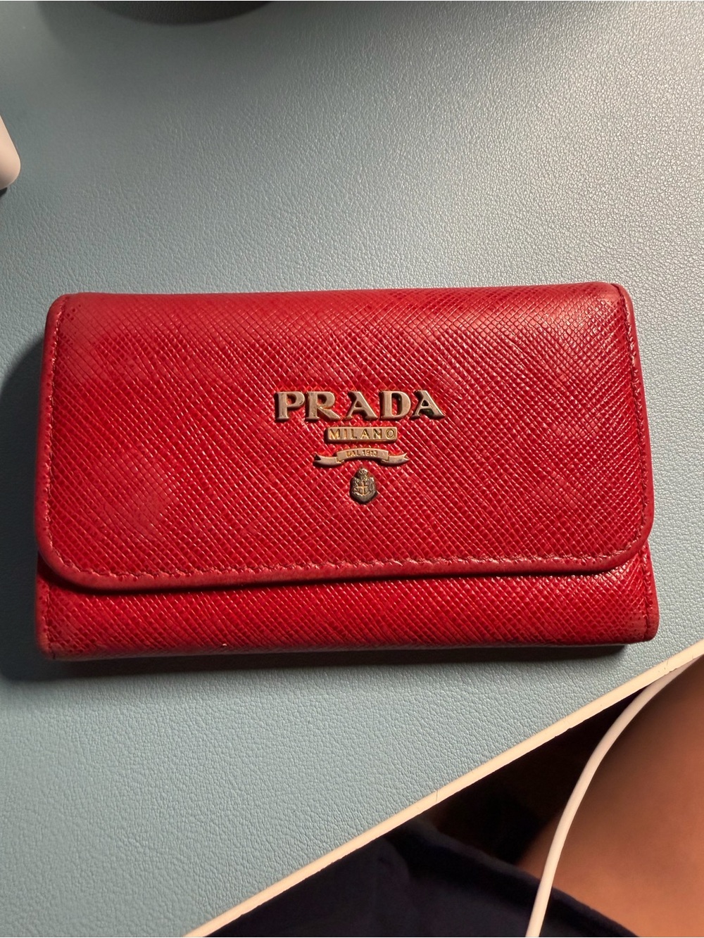 PRADA Red Saffiano Leather Key Holder Wallet